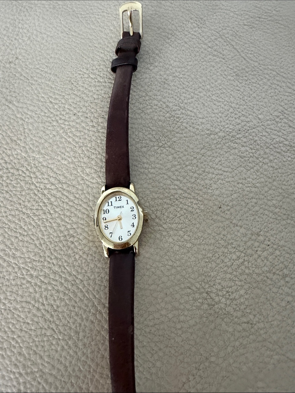 Timex Women's Gold-Tone Case with Dark Brown Leather Strap Watch